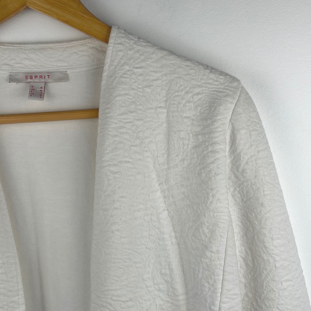 Esprit Womens White Textured Matelasse Open Front Cardigan Jacket Size M Pockets - Picture 2 of 12
